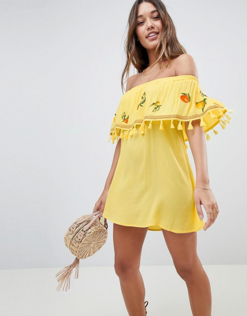 asos-Yellow-Fruit-Embroidered-Bandeau-Beach-Dress